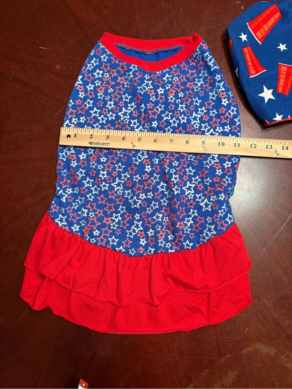 Top Paw Blue and Red Star Ruffle Dog Dress with Bandana